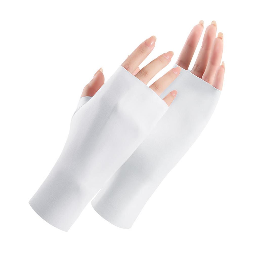 Solid Simple Fingerless Ice Gloves Sun Protection Casual Driving Cycling Short Gloves Thin Breathable Elastic Mittens For Women