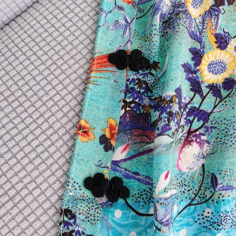 100% Mulberry Silk Short Sleeve Chinese Style Silk T-shirt Mid Length Long Length Tops Retro Style Small Shirt