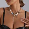 Trendy Ocean Inspired Tassels Shell Pendant Necklace Lightweight Alloy Layering Chain Casual Beach Neck Jewelry
