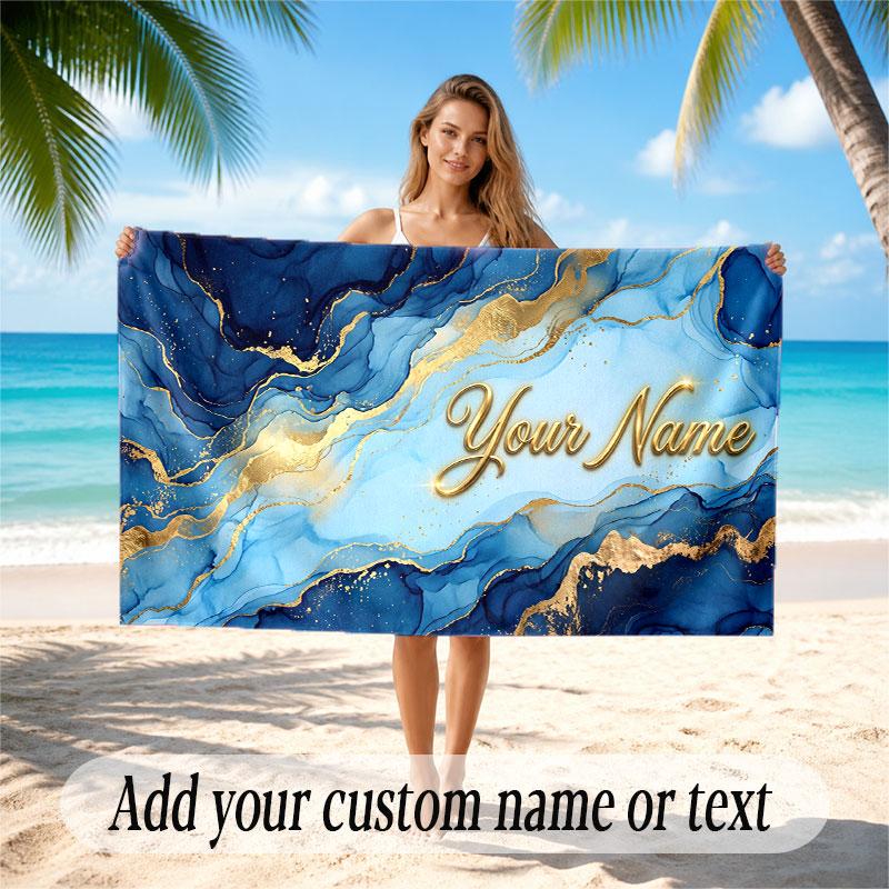 Abstract Geometric Theme Soft Beach Towel Personalized Custom Name Text Towel Portable for Beach Pool Travel