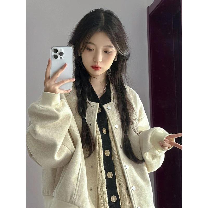 Short Baseball Uniform for Women Autumn and Winter Loose Casual Versatile Thickened Jacket