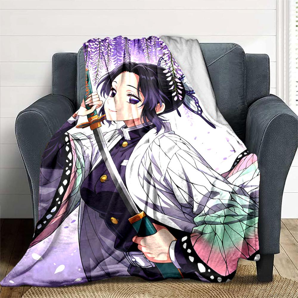 1pc Kochou Shinobu Blanket, Gift, for Men and Women, Soft Blanket, Good for Sofa Bed Couch Travel, Lightweight Flannel Blanket