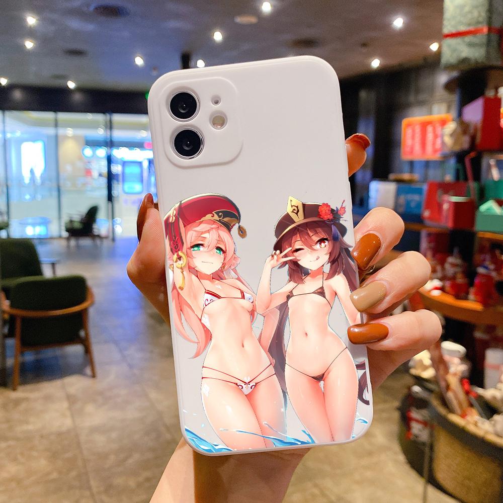Genshin Impact Sexy Girl Luxusní Čtvercové Tekuté Silikonové Pouzdro na Telefon Pro iPhone 14 11 12 13 Pro Max Mini X XS XR 7 8 Plus SE2 Kryt