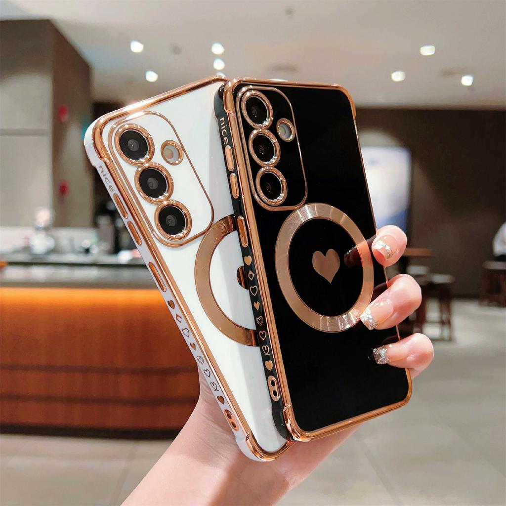 For Samsung Galaxy S26+ Magnetic Case Electroplating Soft TPU Cover with Cute Love Heart