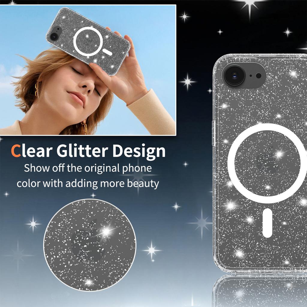 Magnetic Glitter Clear Case for Magsafe Iphone 17 Pro Max Air 16 Plus 16E 15 13Pro 14 Pro 16Pro 17Pro Mag Safe Anti Yellowing Phone Cover