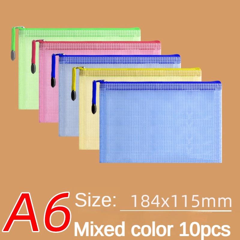 10 pezzi A4 File Bag Trasparente Mesh A5 Data Zipper Storage Bag B5 Student Test Paper Drawing Bag Office Waterproof Document Bag