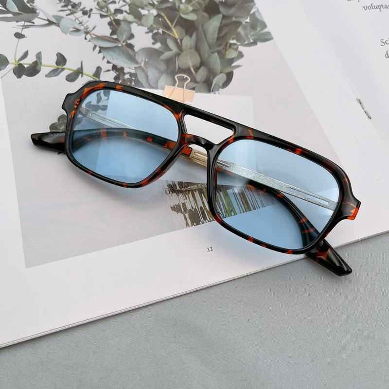 Retro Square Sunglasses Men Women Unisex Fashion Double Beam Trendy European American Style UV Protection