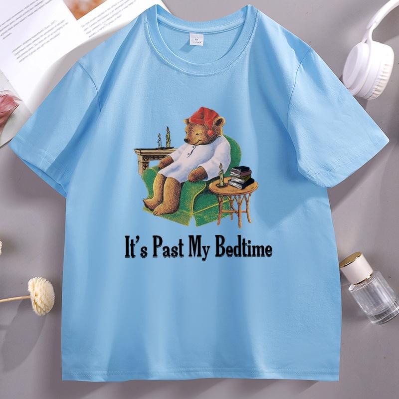 Its Past My Bedtime T Shirt Unisex Women Sleepy Bear TShirt Funny Trendy Short Sleeve Round Neck Tees Male Clothing Streetwear