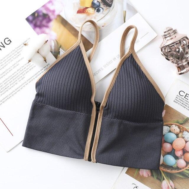 

Нижнее белье, женский корсет, укороченное сексуальное женское белье, застежка-молния спереди, бюстгальтеры, удобные беспроводные женские бюстгальтеры M серый