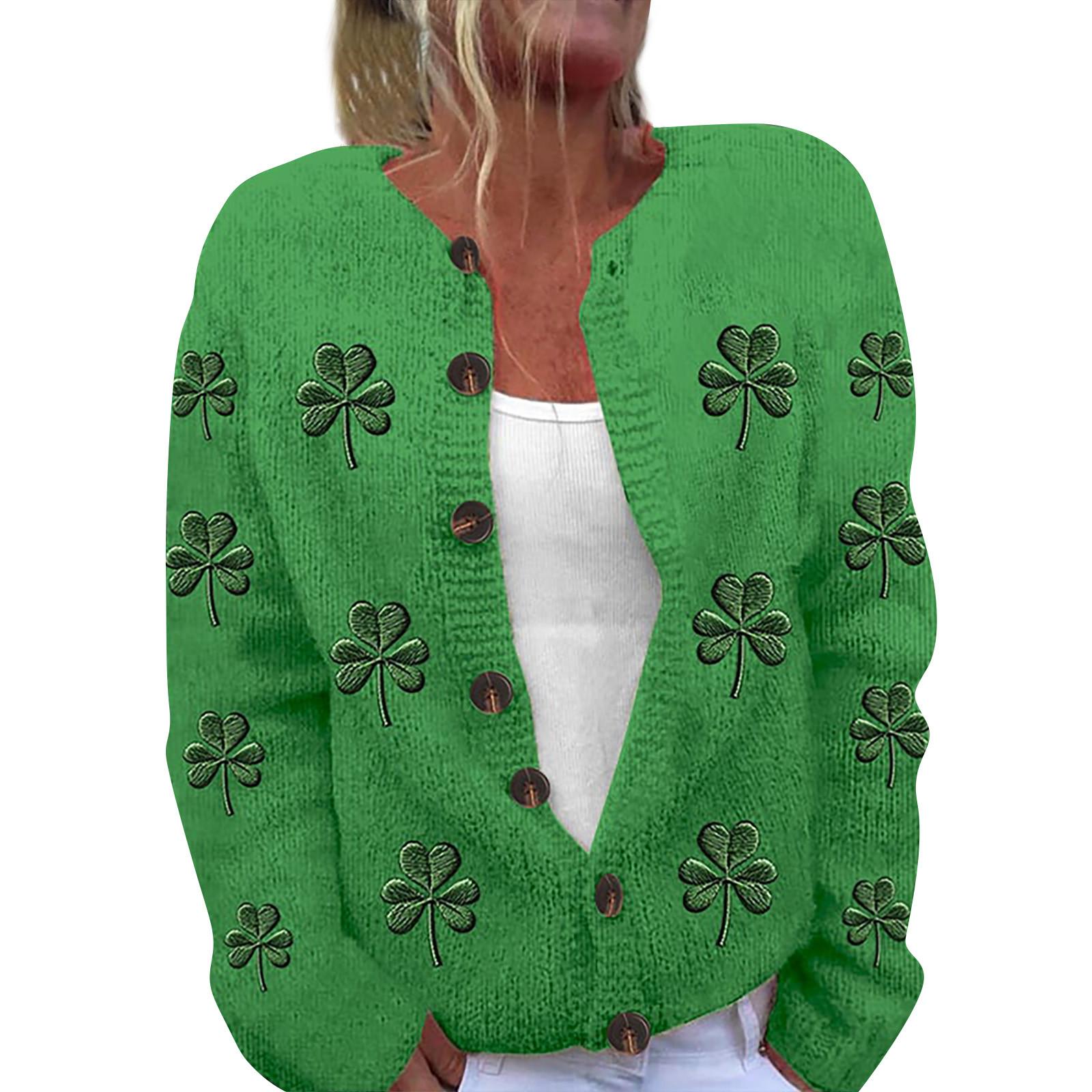 

Женская мода ул.. Вязаный кардиган с длинными рукавами и принтом Патрика на пуговицах L зелёный