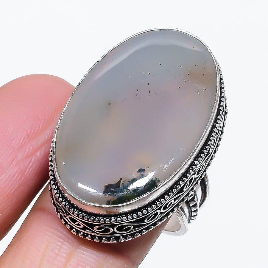 

Natural Russian Dendritic 925 Sterling Silver Jewelry Ring Size 9.5 i2U25