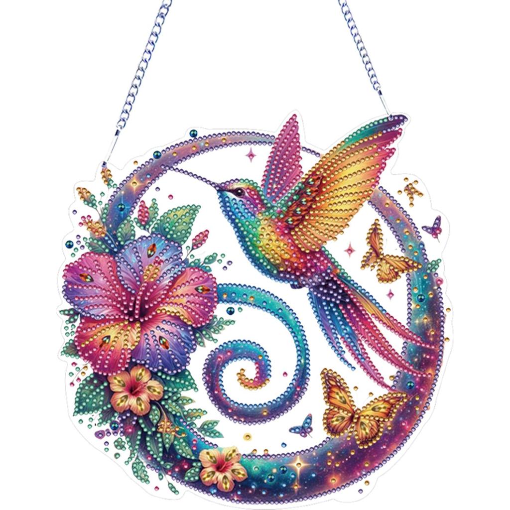 2D/Flat Hummingbird DIY Rhinestone Diamond Art Window Pendants Double Side Print Single Dide Drill Home Wall Decoration Crafts