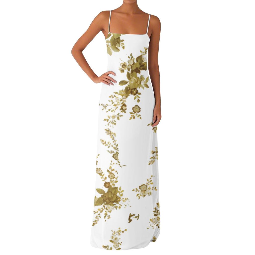 Damen Off-the-Shoulder Sexy Silky Floral Print Langes Kleid