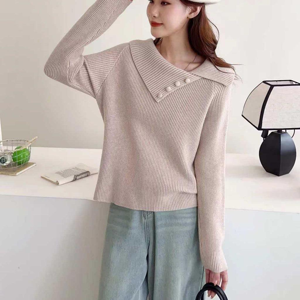Women's Irregular Lapel Knit Sweater - Autumn/Winter Lazy Style