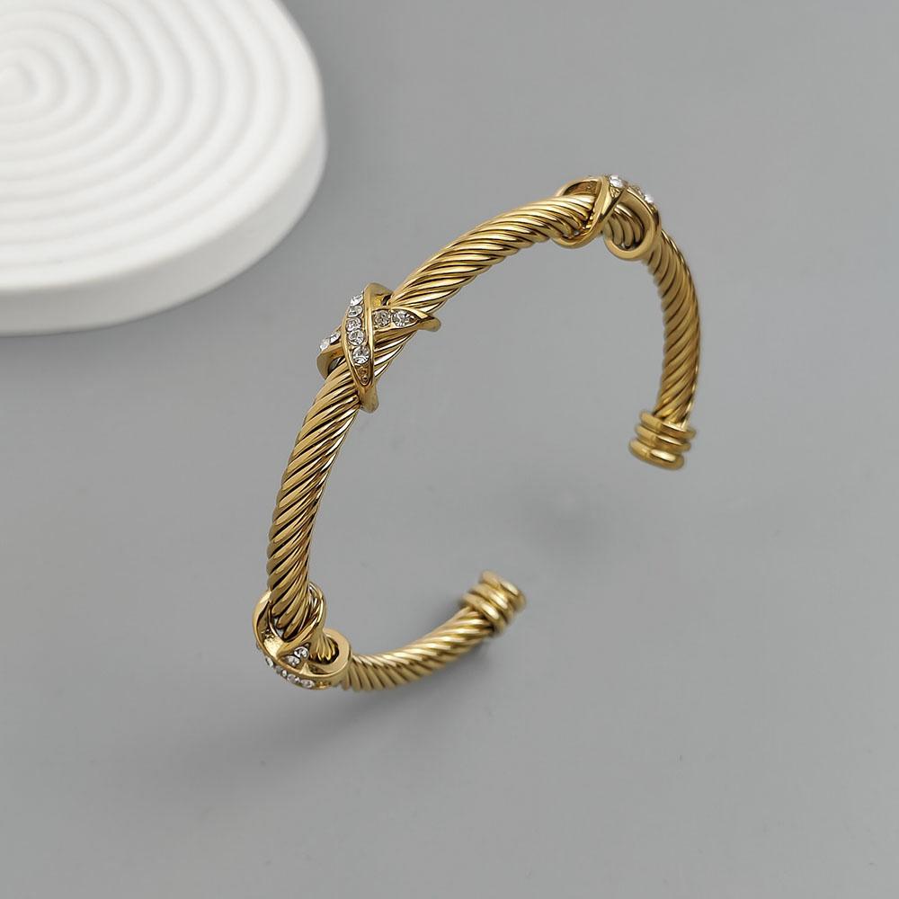 Stainless Steel Letter X Inlaid Zirconium Twist Rope Steel Wire Rope Opening Bracelet Women's Cable Bracelet Party Daily Jewelry