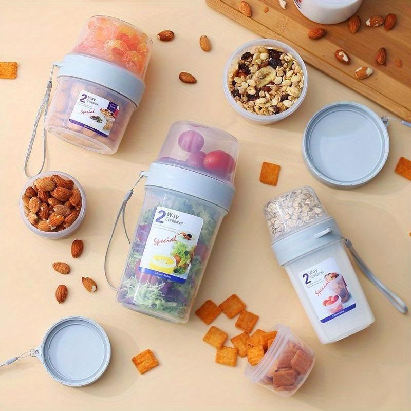 2-lagers läckagesäker matförvaringsbehållare | Bärbara burkar för sallad och flingor för resor, kök, design för att hålla maten färsk