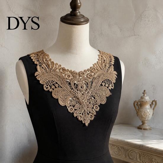 Fashion Neckline Enhancement Floral Lace Collar Insert, Embroidery V-neck Applique, Elegant Sew on Applique Hollow Petal Design, Polyester Decorative