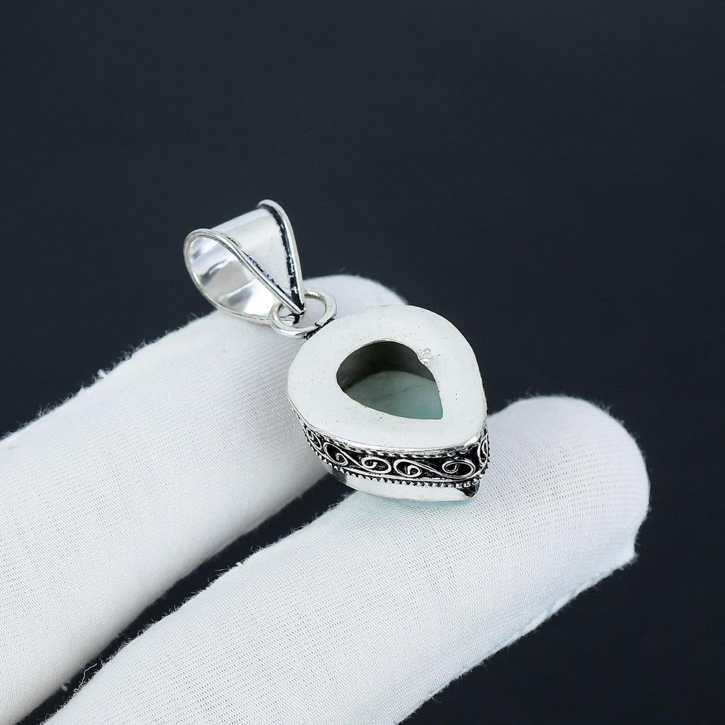 Naturlig Amazonit Ädelsten Silverhänge i 925 Sterling Silver - Handgjord Päronform, Vardags Smycke Alla Hjärtans Dag Present