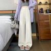 Damen Strickhose mit weitem Bein und Spitzenbund - Hochtailliert, schlankmachend und lässig für Herbst/Winter 2025.