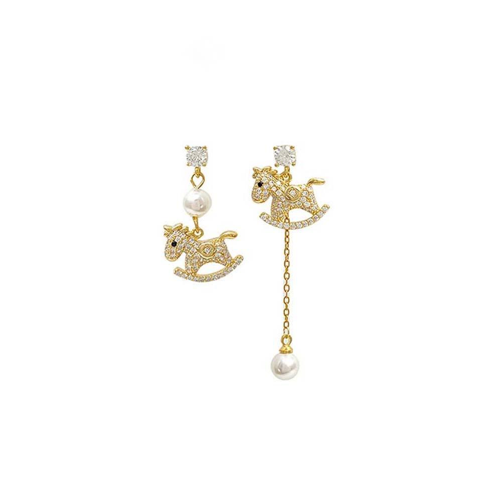 

Cartoon Horse Gold Pony Earrings Pearl Horse Mascot Drop Earrings New Year Horse Earrings Party золотий
