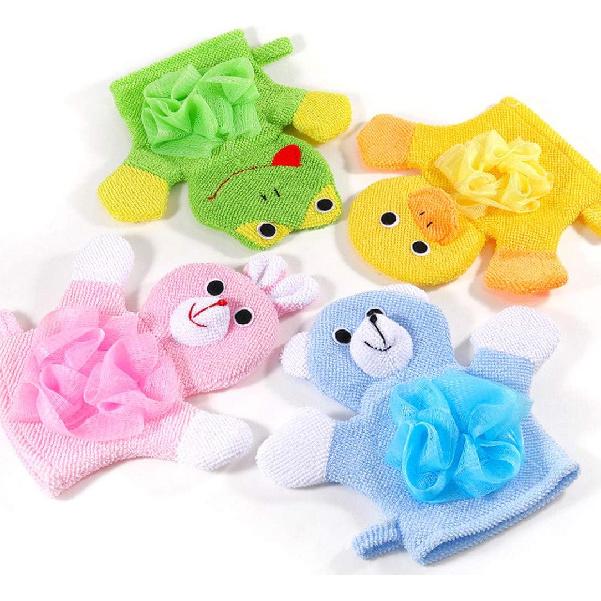 Bath and Shower Loofah Sponge Set of 3, Non-Toxic, Soft Terry Cloth, Cute Animal Design (Rabbit/Duck/Bear)