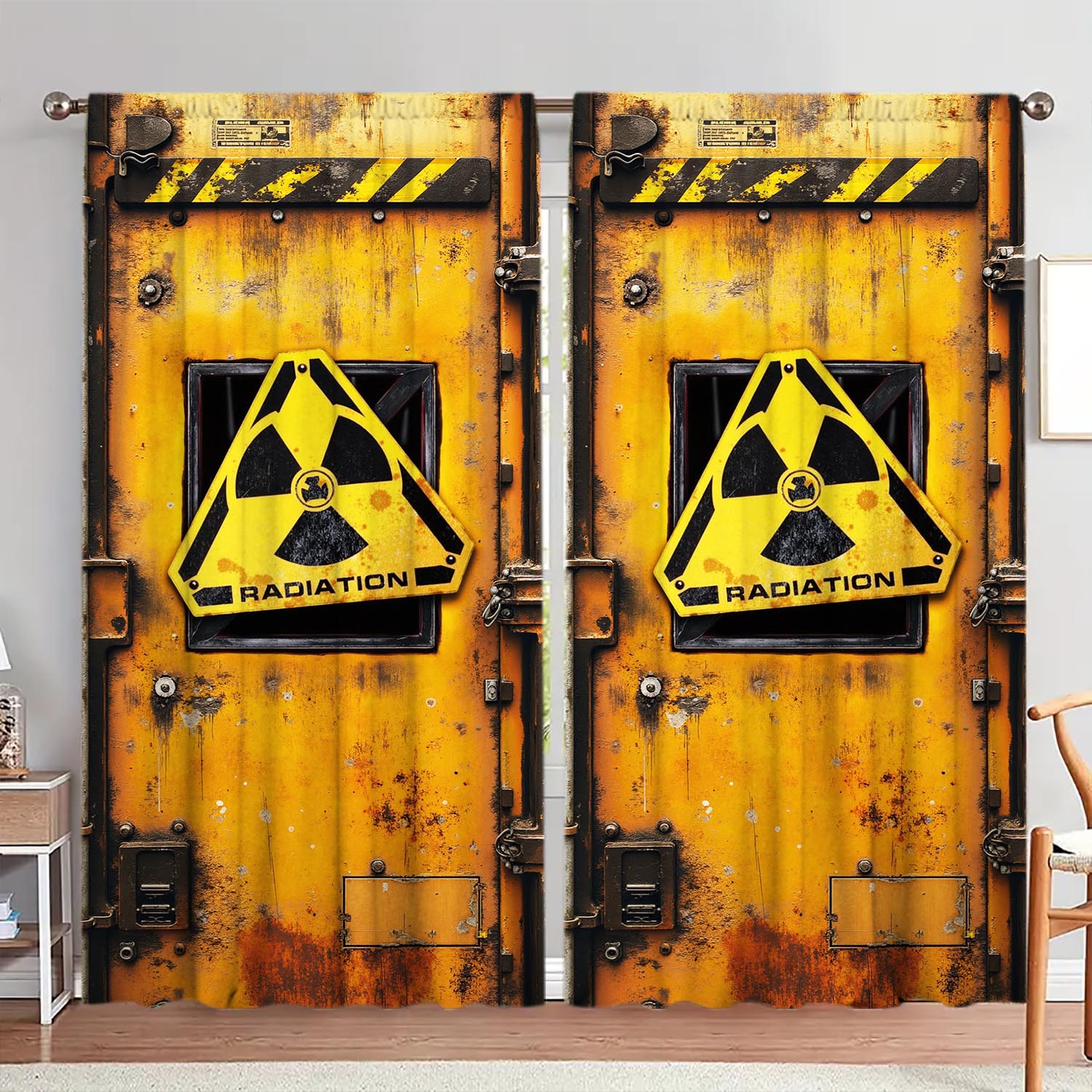 

Panels Nuclear Radiation Pollution Warning Curtains Versatile Design Suitable Any Style Creating Peaceful Living Space Made Of Polyester W100*H70(CM)-Grommet top&1PCS