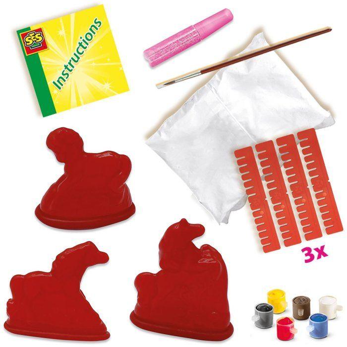 Moulage et peinture - SES CREATIVE - Hobby Pink - 3 chevaux - 3 figurines a créer avec plâtre - Peinture et paillettes - Age : 5+