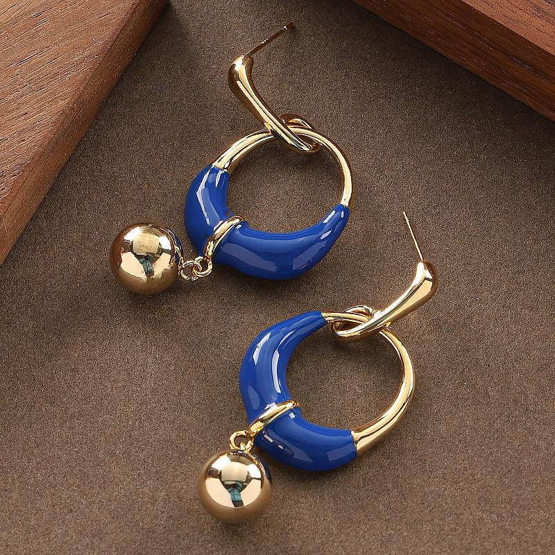 Fashion exaggerated personality irregular geometric ring enamel drip earrings high-end earrings light luxury style синий