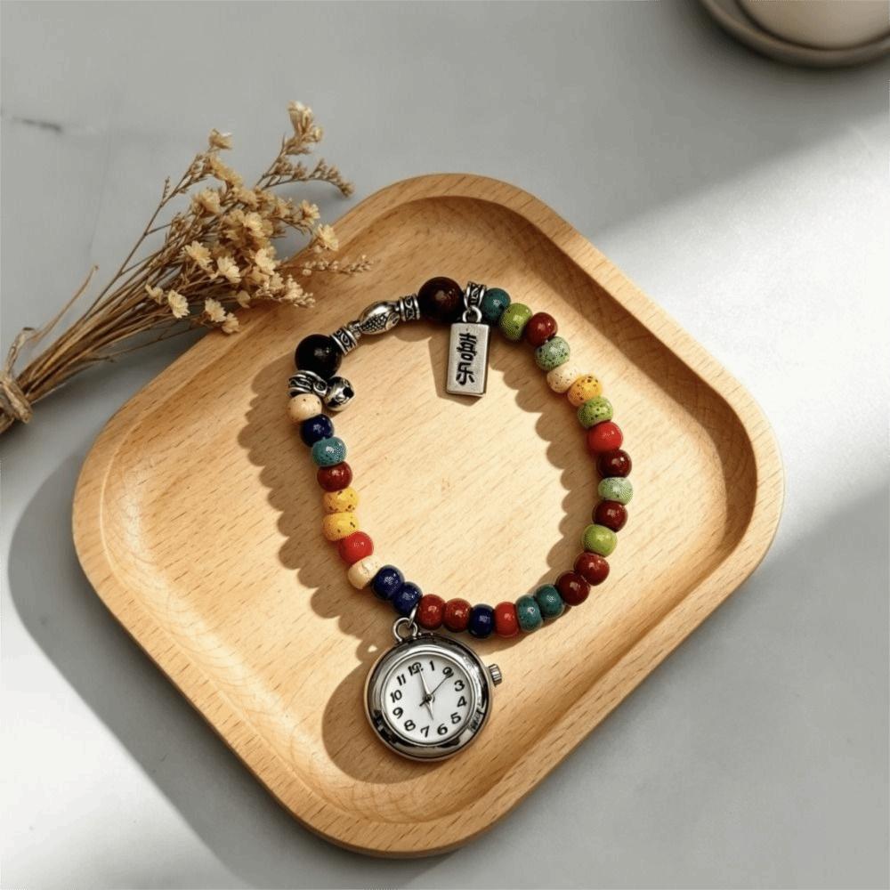 Beaded Bracelet Watch Handmade Quartz Watch New Chain Watch for Women Girls серебряный