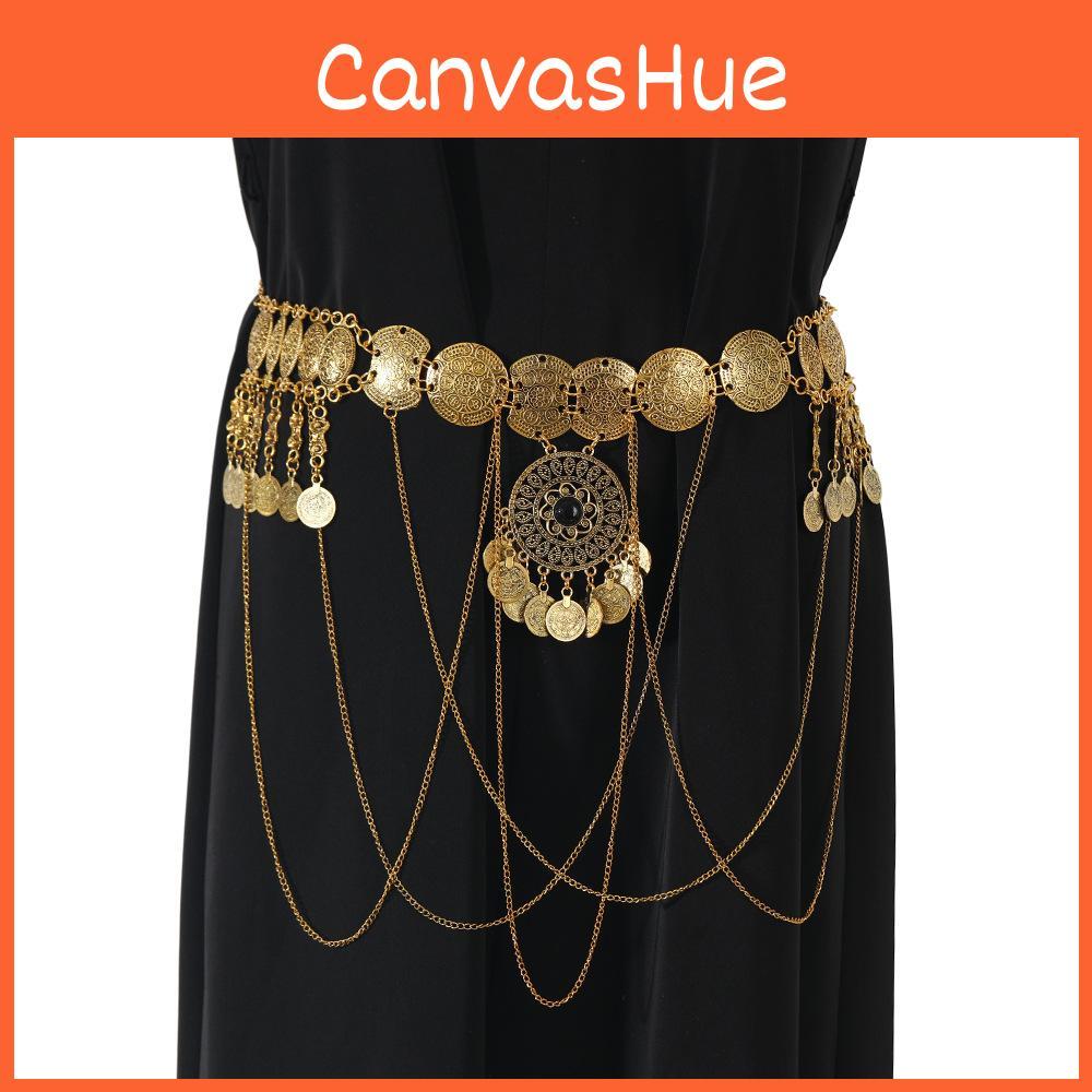 European Style Metal Waist Belt For Ladies With Antique Gold Finish And Tassel Detailing For Summer Outfits