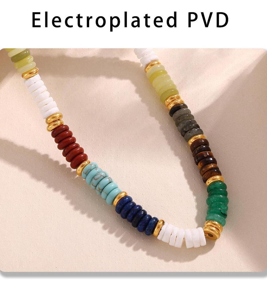 Retro Europejski i Amerykański Naszyjnik i Bransoletka z Koralików Abakusa z Kamienia Naturalnego - Ręcznie Robiony Etniczny Styl Koraliki w Kolorach Tęczy, Lekki Luksus.