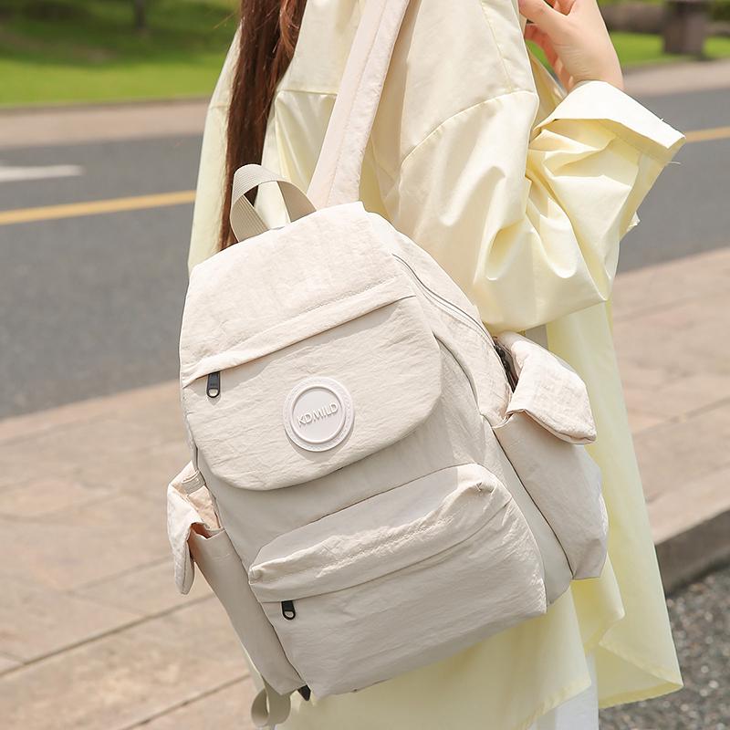 Solid Color Backpack Student Schoolbag Water-repellent Commuter Backpack