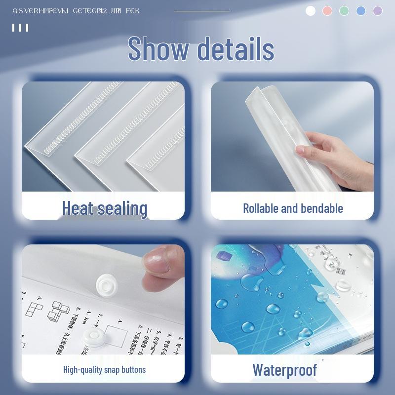 Transparent A4 File Bag, Large Capacity Snap Button, Test Paper & Document Storage for Students