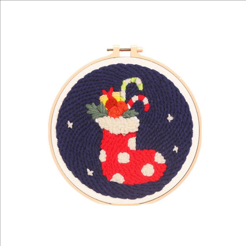 Cotton Embroidered Fabric Punch Needle Embroidery Kit Christmas Collection Easy DIY Play Punch Needle Kits with Embroidery Hoop