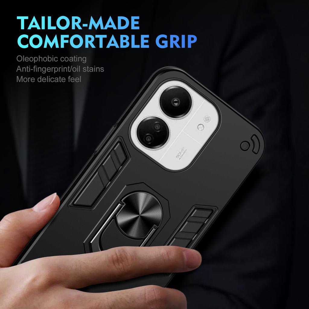 For Xiaomi Redmi 13C 5G/13C 4G/13R 5G/Poco C65 4G/Poco M6 5G Case PC+TPU Drop Defend Phone Cover with Ring Kickstand