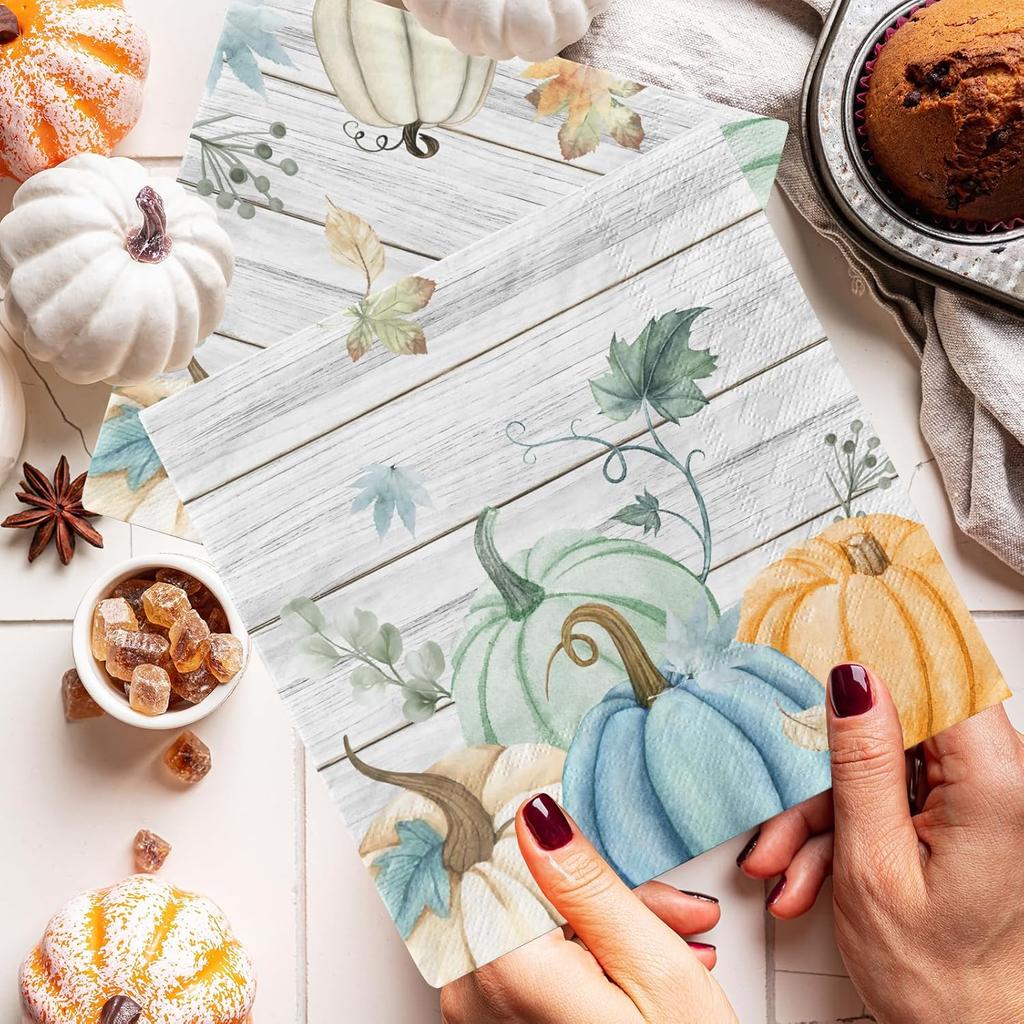 40Pcs Fall Napkin Watercolor Blue Pumpkin Leaves Napk Blue Pumpkin Paper Napk for Autumn Fall Thanksgiving Party Supplies Kitchen & Bathroom
