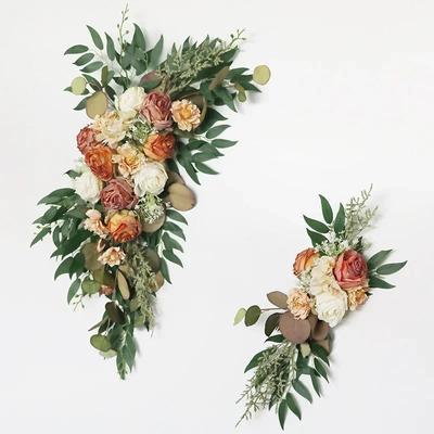 2pcs Artificial Fall Wedding Arch Flowers Autumn Arbor Floral Arrangement Party Reception Backdrop Decor Multiple Style Ceremony