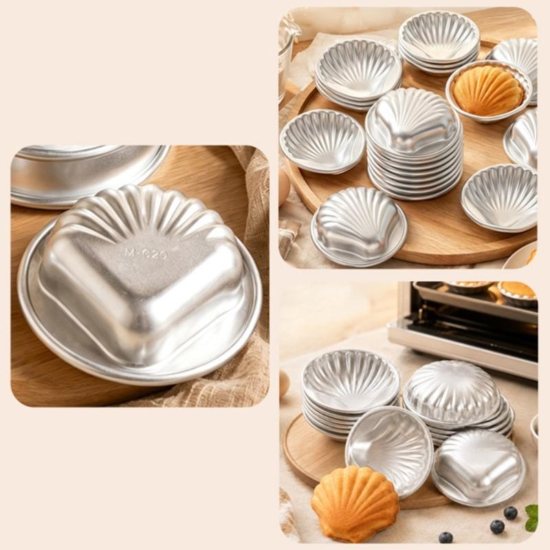 Scallops Baking Mould for Shell Cake, Set of 10 Puddings and Jelly, Aluminum Dessert Molds with Stackable Storage for Home Dessert Making