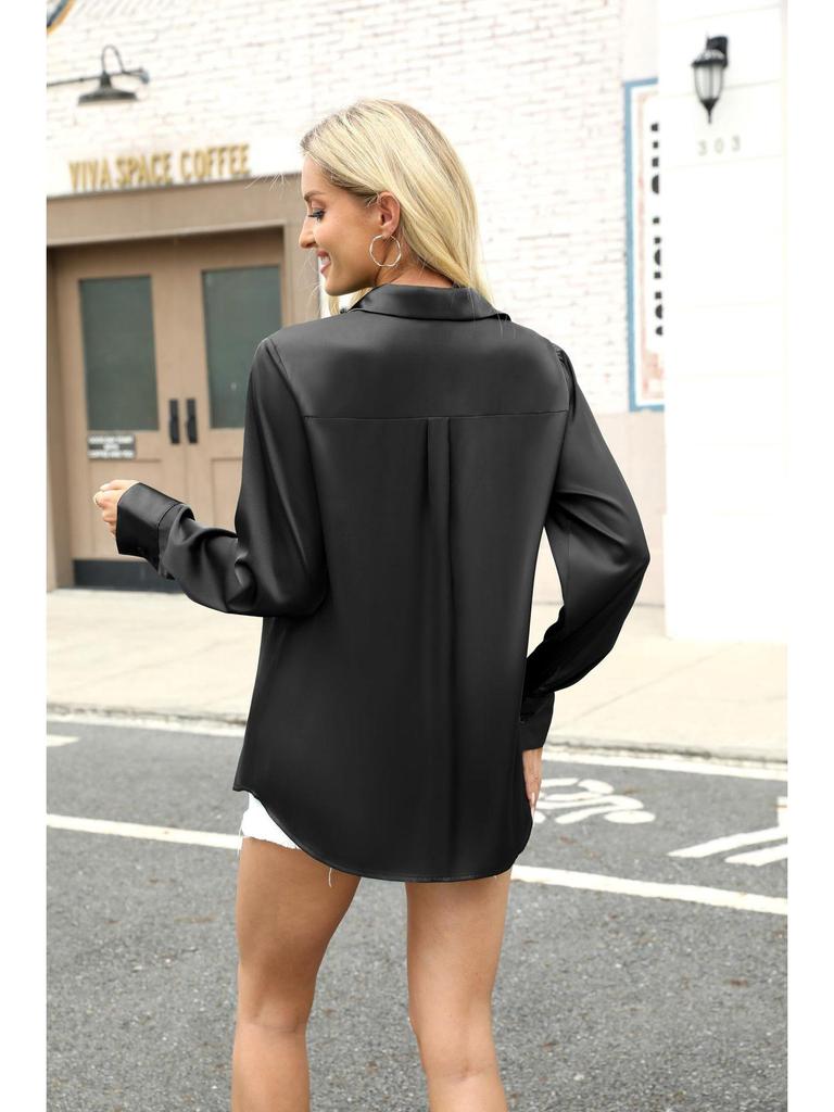 2026 Spring/Summer European & American Women's Satin Long Sleeve Button-Down Business Casual Shirt