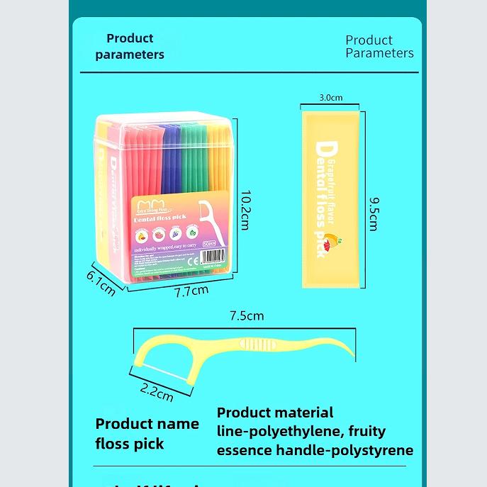 50PCS Disposable Fruit Flavor Floss Individual Packaging Portable Dental Floss Toothpick Line Oral Care Teeth Cleaning Tools