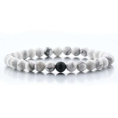 Distanz Armbänder - Alpha Accessories Schwarzer Matt Onyx & Weiße Perlen Paare
