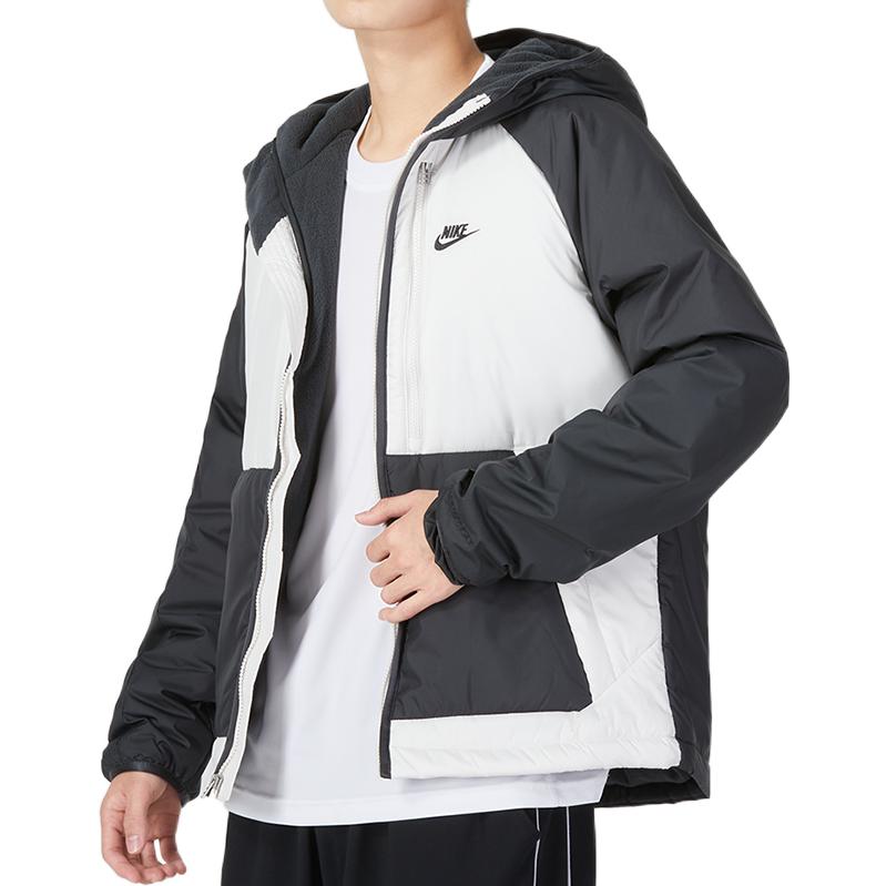Nike Jaqueta de Algodão com Capuz de Manga Comprida com Logo da Marca com Design Patchwork Jaqueta Masculina Preto Cinza DD6858-070