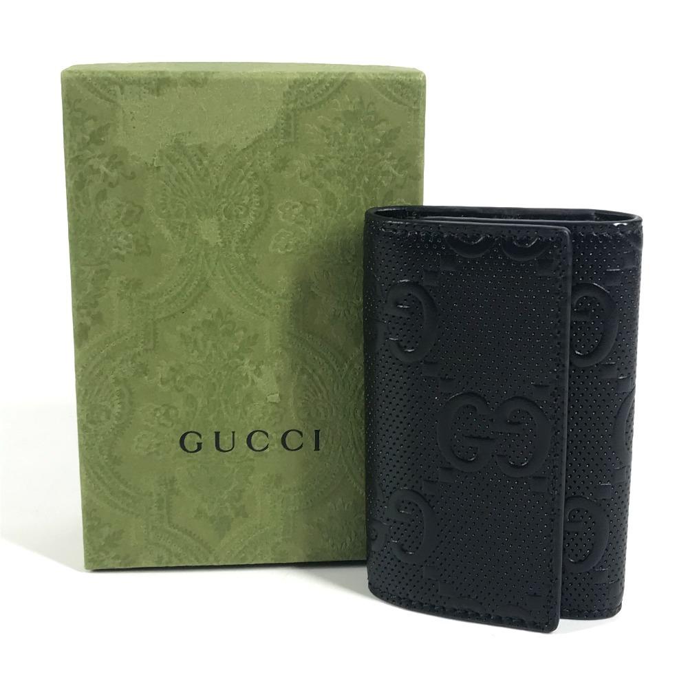 Gucci 625565 GG Embossed Logo 6P Keys with Key Ring  Key Case Leather Black