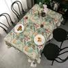 Green Plant Pattern Flounces Tablecloth Rectangular Round Cotton Linen Dustproof Tabletop Cover Restaurant Decorative Tablecloth