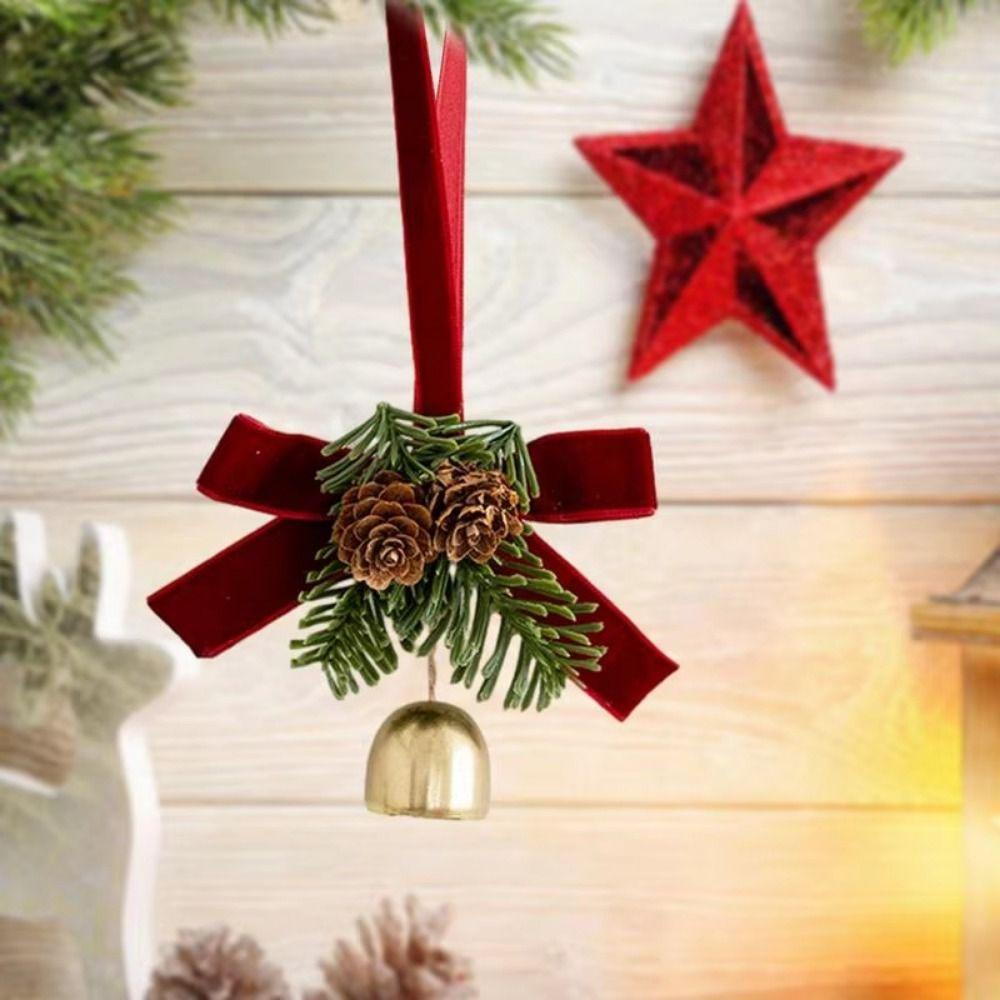 Velvet Bow Christmas Bell Wreath Creative Christmas Bell Pendant  Xmas Party Supplies