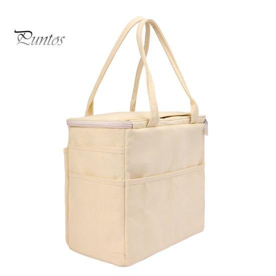 Canvas Yarn Storage Bag Solid Knitting Bag Handle Design Lightweight Portable Large Capacity Tote Organizer with Multi-layer Pockets