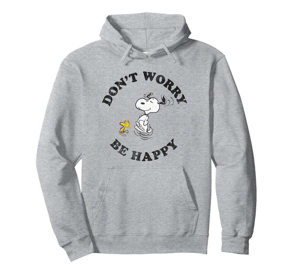 Peanuts Snoopy and Woodstock Running Dont Worry Be Happy Hoodie
