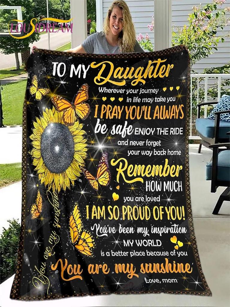 To My Daughter Plush Butterfly Quilt Blanket Flannel Throw for Living Room Bedroom Bed Sofa Gift
