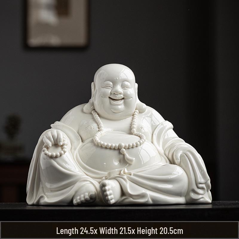 Ručně vyráběná keramická figurka Buddhy Maitréji s velkým břichem: Šťastný smějící se Buddha pro bohatství a domácí dekoraci