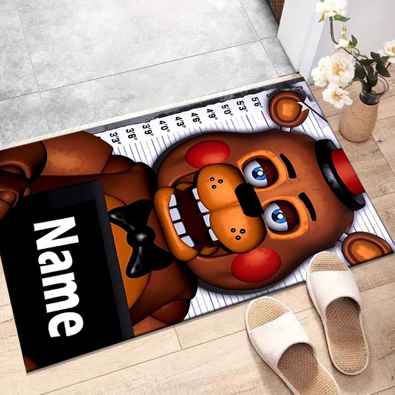 Custom Freddy bear Mat Personalized Name, Polyester Washable Indoor Entryway Rug, Gift for Christmas, Easter, Thanksgiving Day